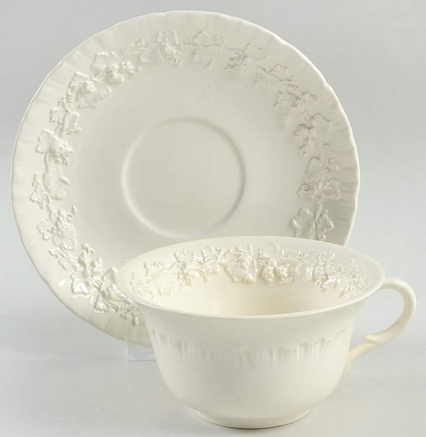 Cream Color on Cream Color (Shell Edge) Oversized Cup & Saucer Set by Wedgwood-1