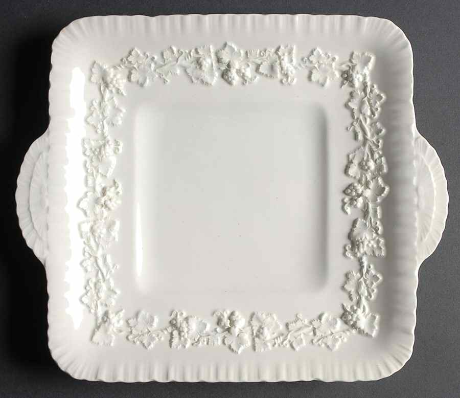 Cream Color on Cream Color (Shell Edge) Square Handled Cake Plate by Wedgwood-1