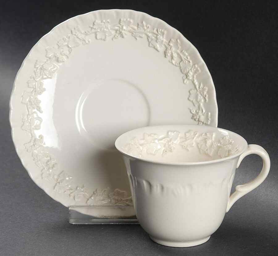 Cream Color on Cream Color (Shell Edge) Flat Demitasse Cup & Saucer Set by Wedgwood-1