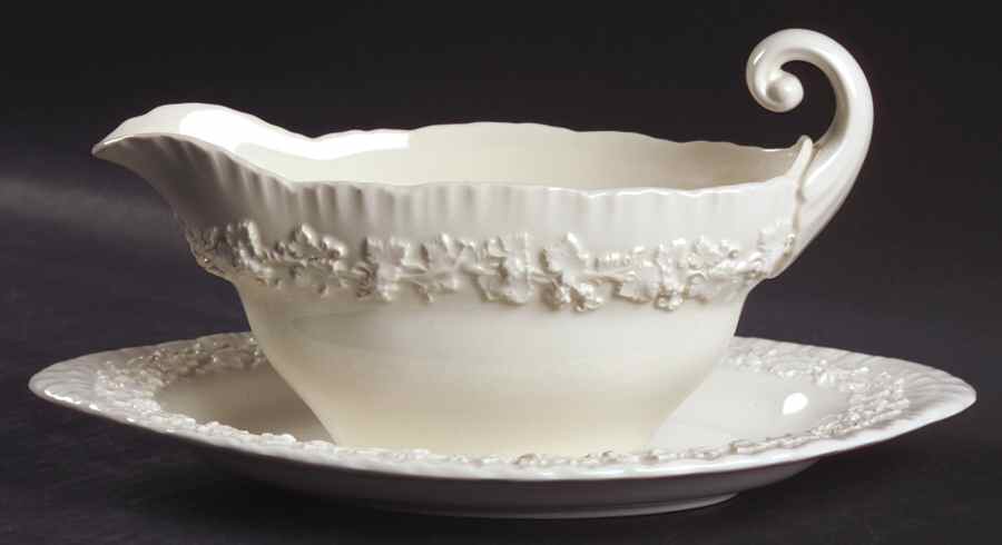 Cream Color on Cream Color (Shell Edge) Gravy Boat & Underplate/Relish by Wedgwood-1