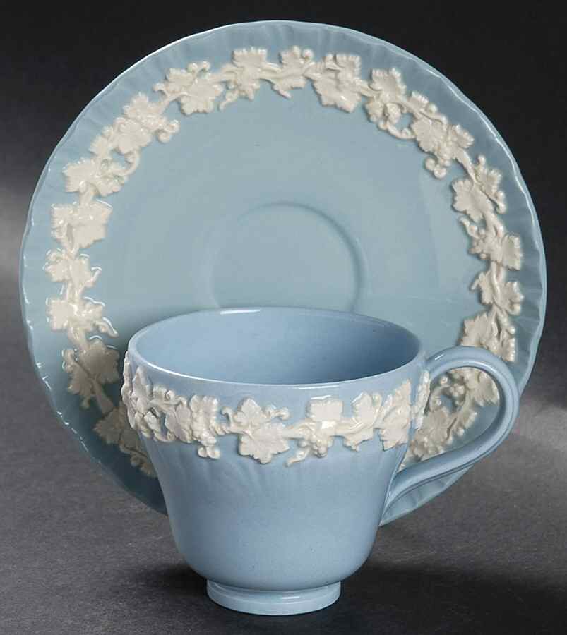 Cream Color on Lavender (Shell Edge) Footed Demitasse Cup & Saucer Set by Wedgwood-1