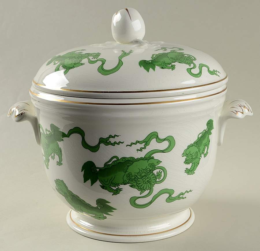 Chinese Tigers Green Ice Bucket & Lid w/Plastic Liner by Wedgwood-1