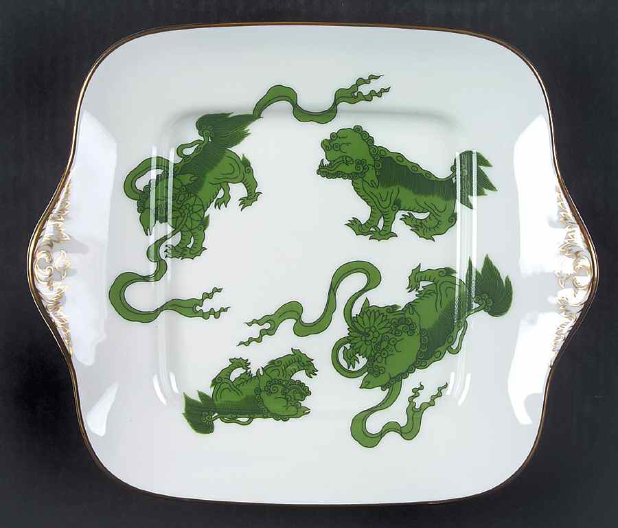 Chinese Tigers Green Square Handled Cake Plate by Wedgwood-1