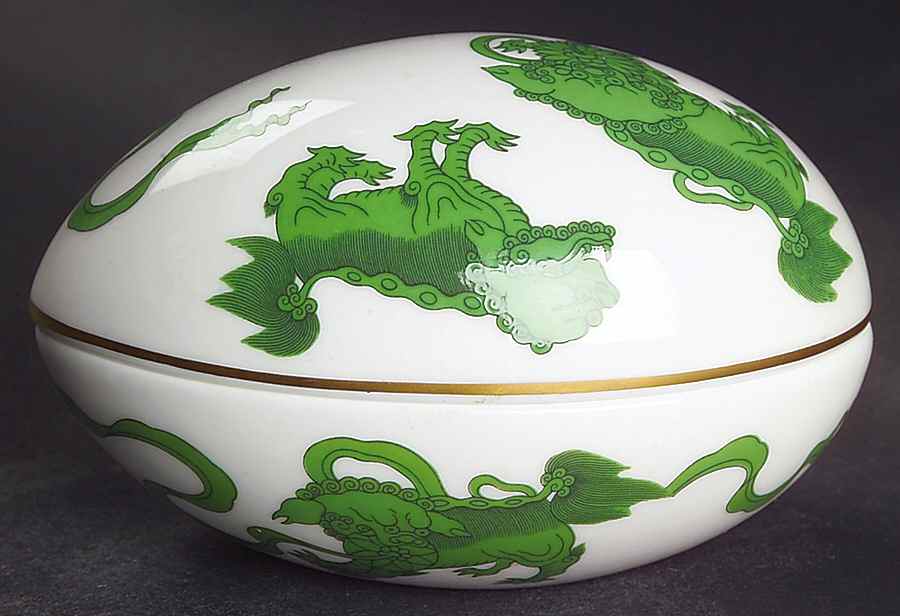 Chinese Tigers Green 4" Egg Box & Lid by Wedgwood-1