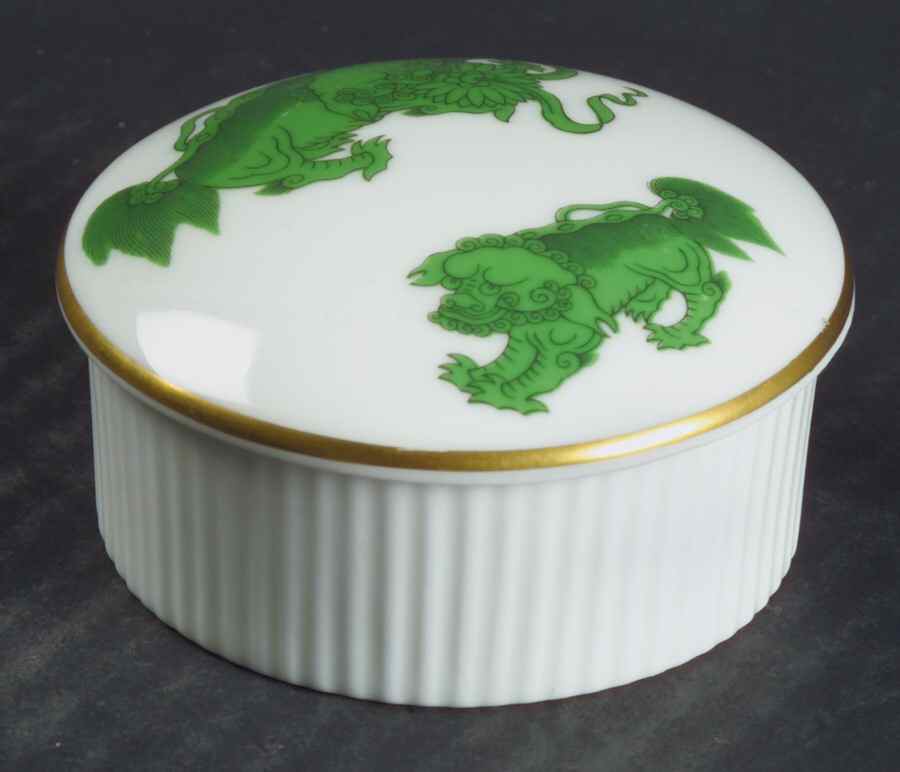 Chinese Tigers Green 2" Round Box & Lid by Wedgwood-1