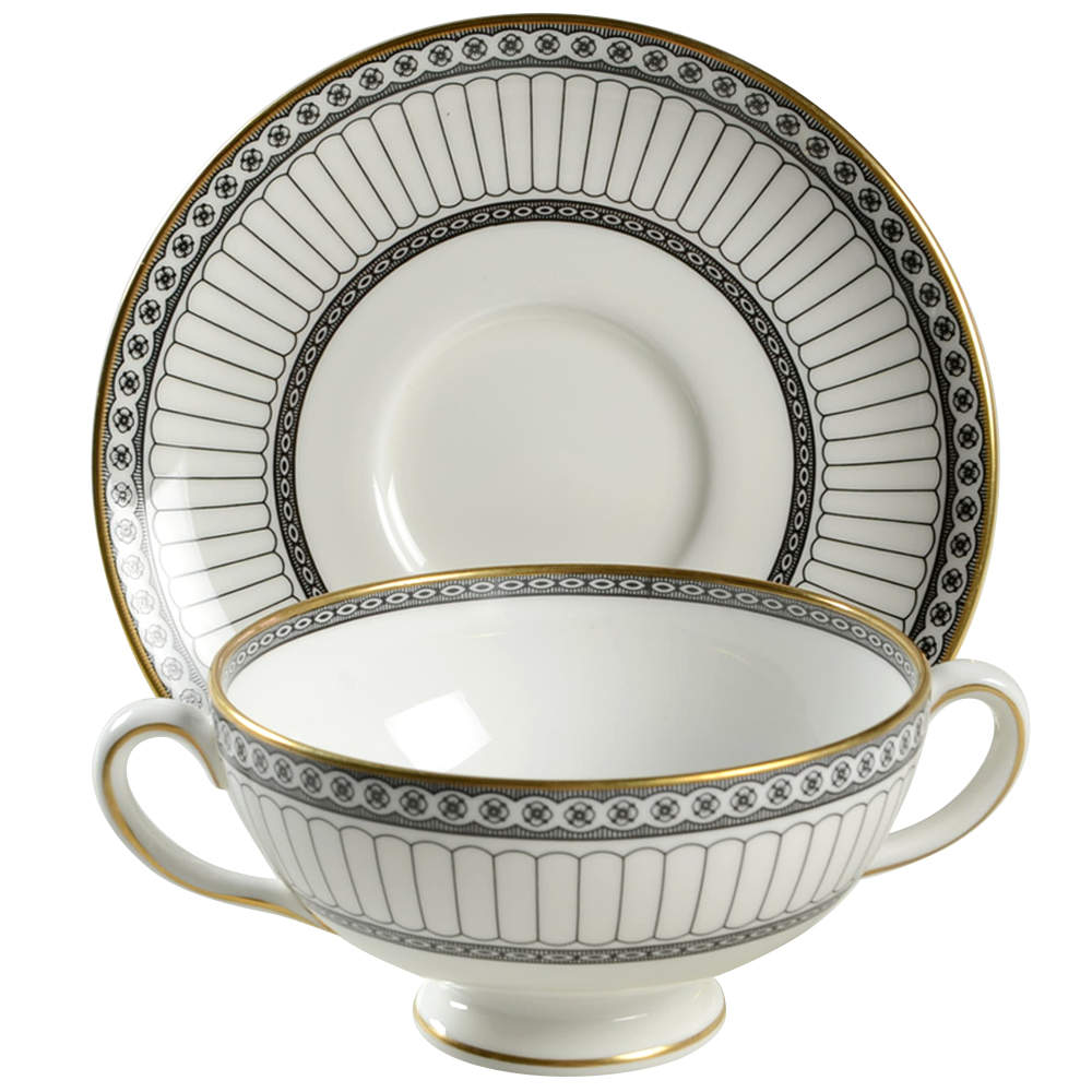 Colonnade Black Footed Cream Soup Bowl & Saucer Set by Wedgwood-1