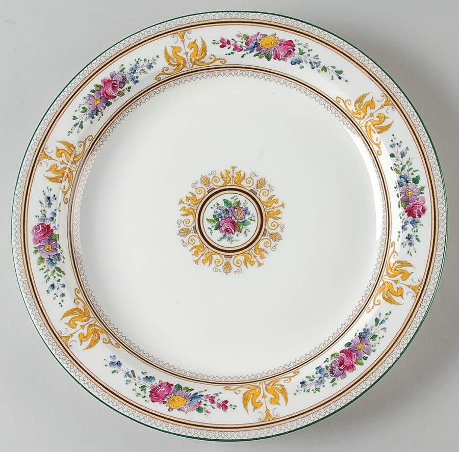 Columbia White (Center Medallion, Green Trim) 13" Chop Plate (Round Platter) by Wedgwood-1