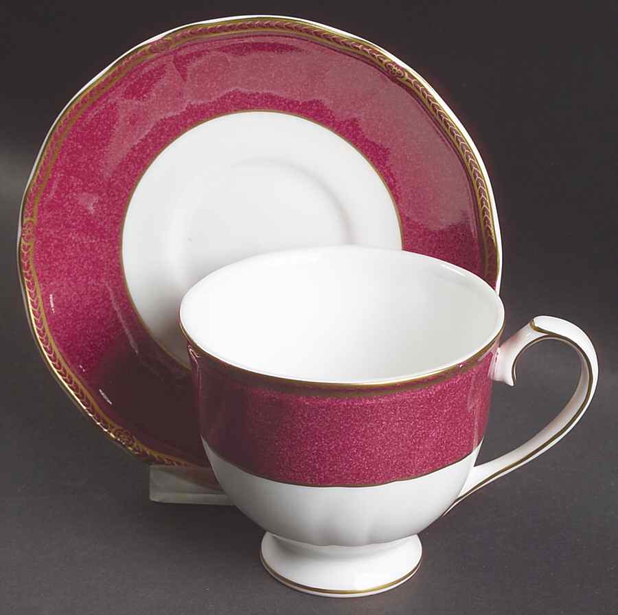 Crown Ruby Footed Cup & Saucer Set by Wedgwood-1