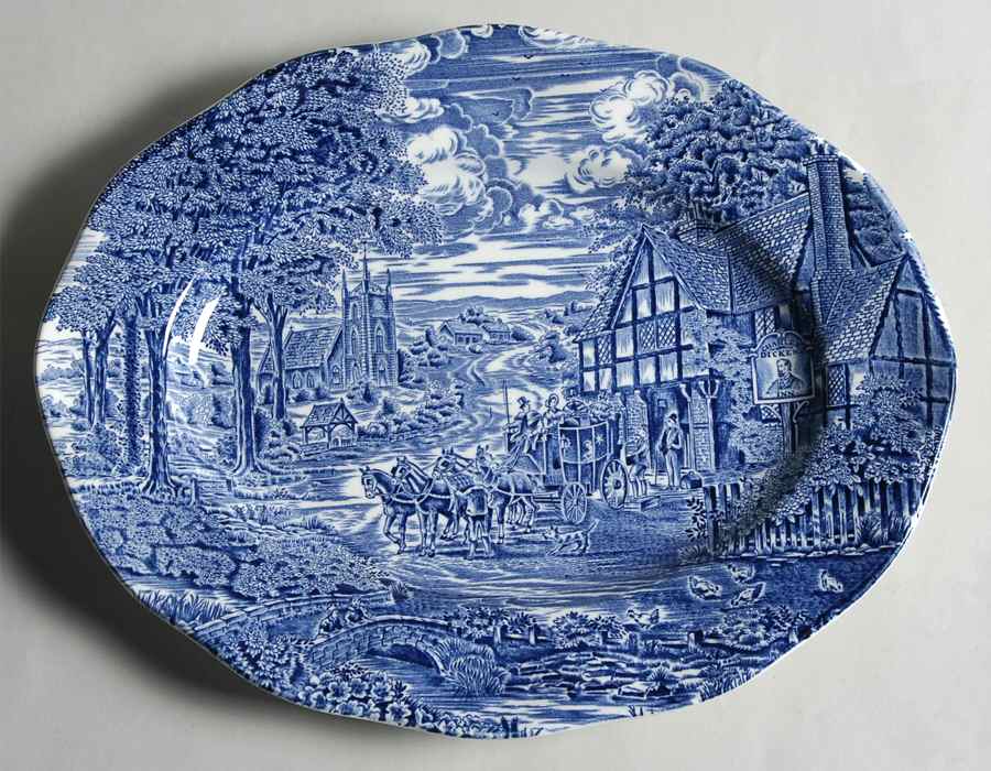 Dickens Coaching Days Blue 12" Oval Serving Platter by Wedgwood-1