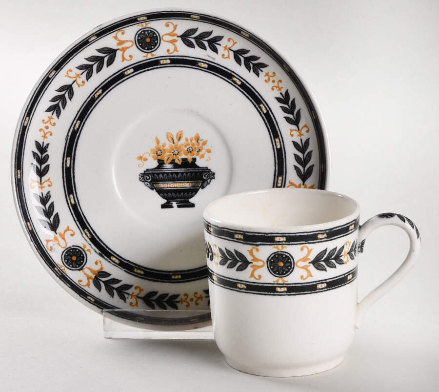 The Etruria (Black Laurel) Footed Demitasse Cup & Saucer Set by Wedgwood-1