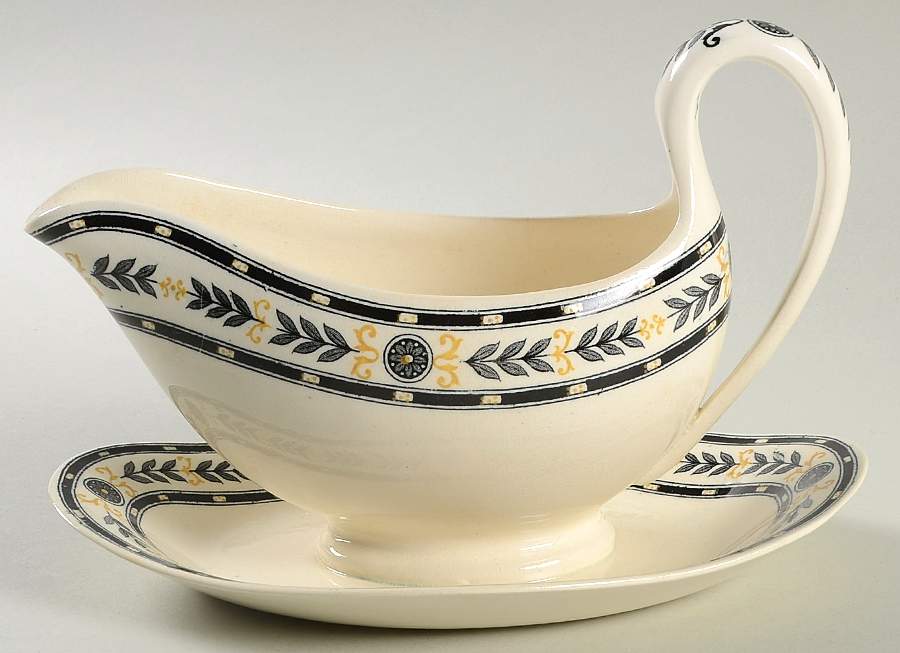 The Etruria (Black Laurel) Gravy Boat with Attached Underplate by Wedgwood-1