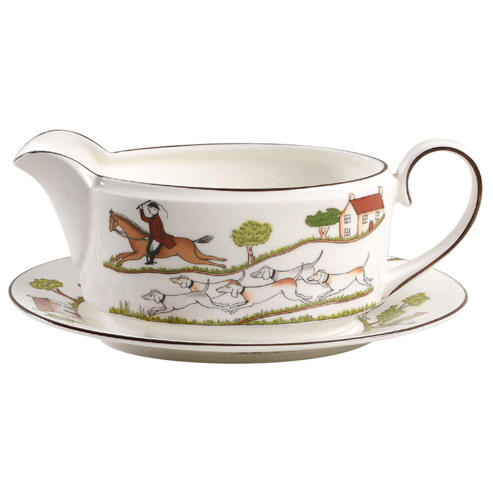 Hunting Scene Gravy Boat & Underplate/Relish by Wedgwood-1