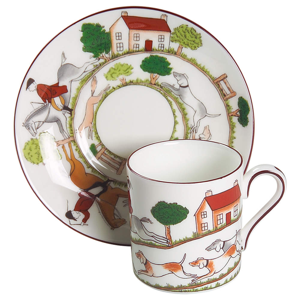 Hunting Scene Bond Shape Demitasse Cup and Saucer Set by Wedgwood-1