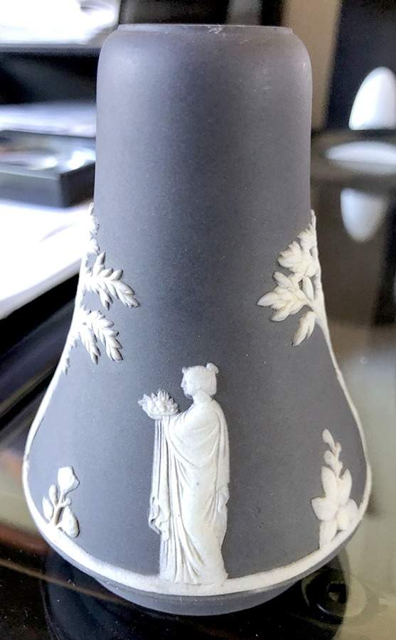 Cream Color on Black Jasperware Violet Vase by Wedgwood-1