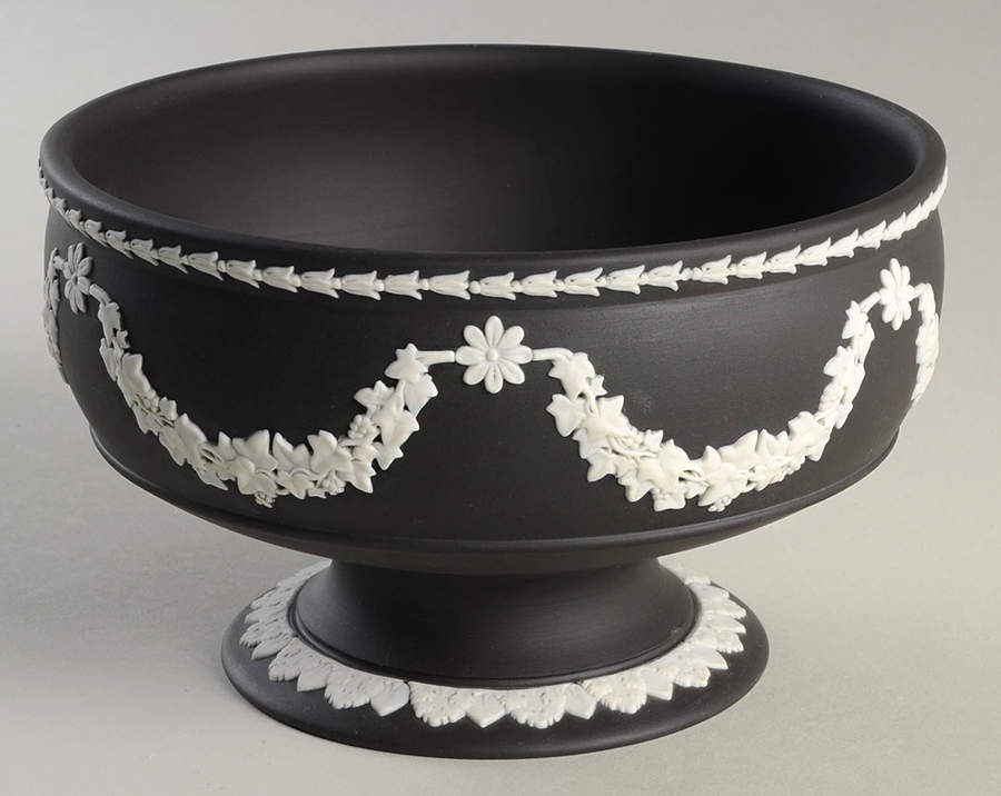 Cream Color on Black Jasperware 6" Footed Bowl by Wedgwood-1