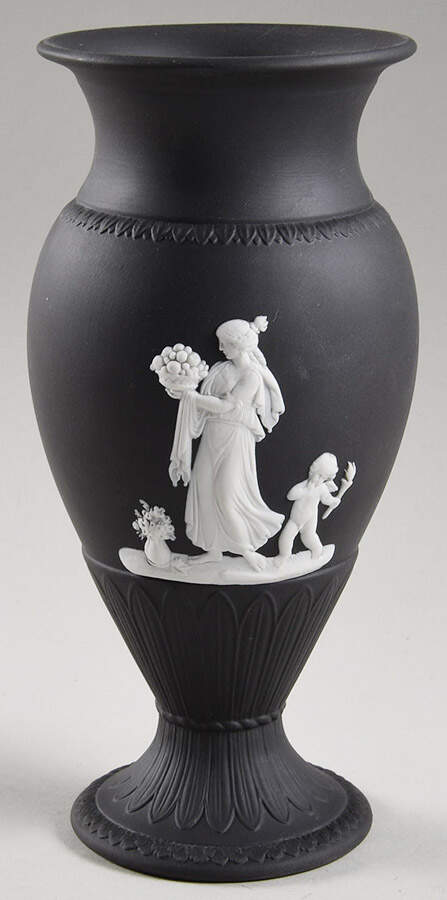 Cream Color on Black Jasperware 7" Sacrifice Vase by Wedgwood-1