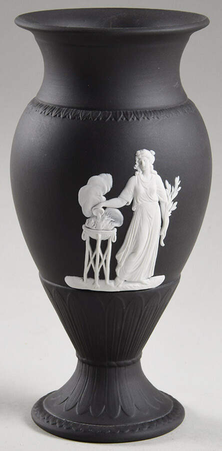 Cream Color on Black Jasperware 8" Sacrifice Vase by Wedgwood-1