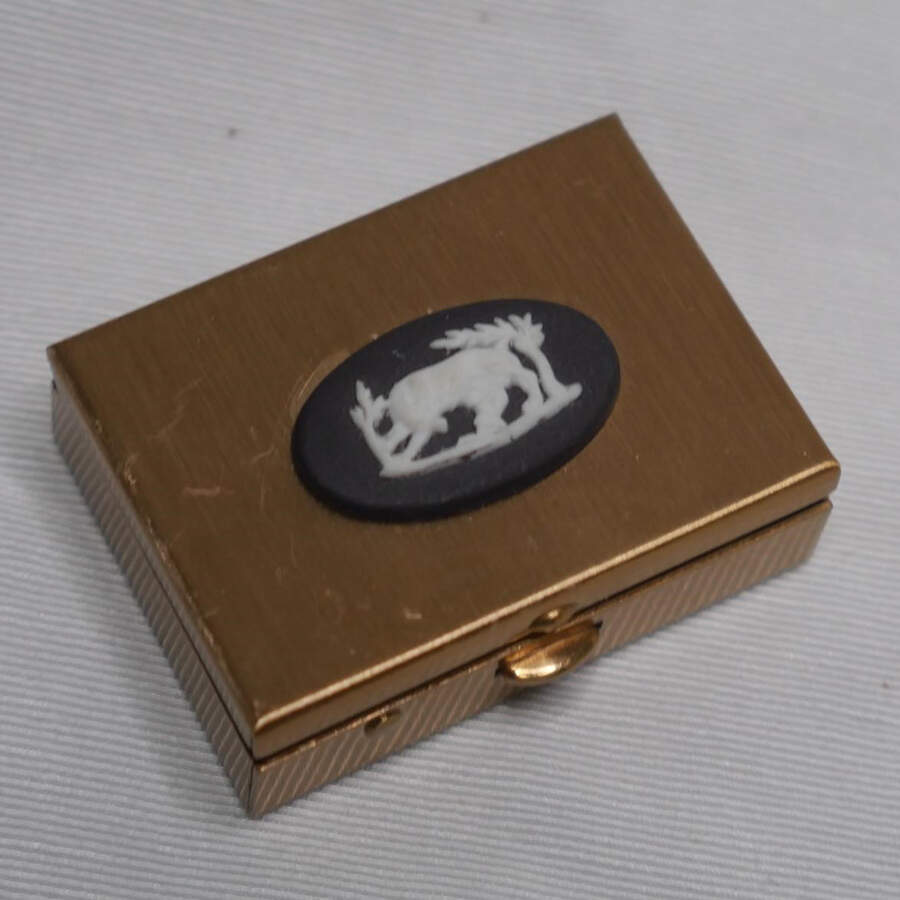 Cream Color on Black Jasperware Hinged Pill Box by Wedgwood-1