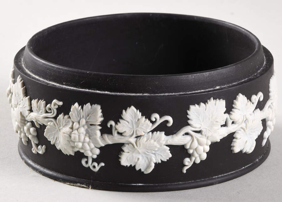 Cream Color on Black Jasperware Large Spiked Knob Box No Lid by Wedgwood-1