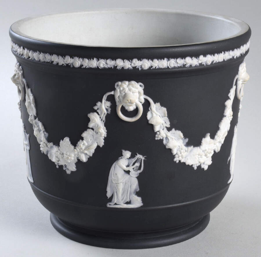 Cream Color on Black Jasperware 6" Jardiniere by Wedgwood-1