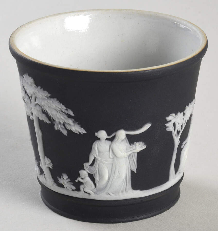 Cream Color on Black Jasperware 2" Brewster Jardiniere by Wedgwood-1