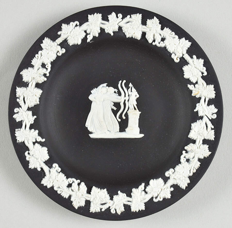 Cream Color on Black Jasperware 4" Round Tray by Wedgwood-1