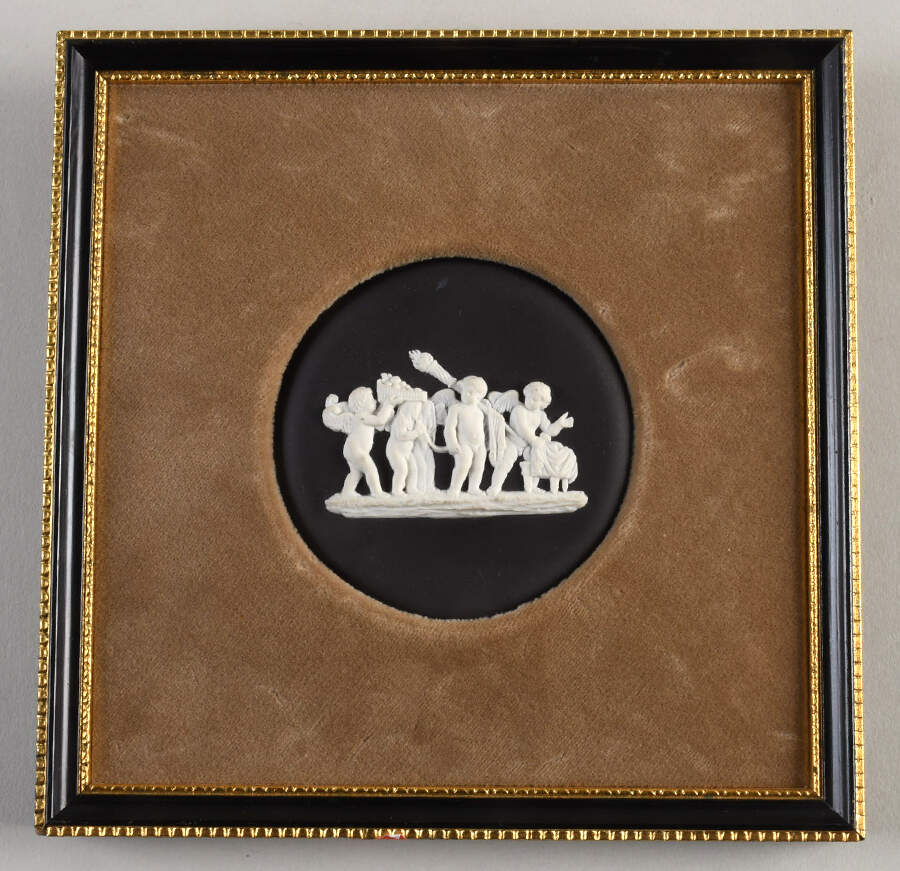 Cream Color on Black Jasperware Framed Plaque by Wedgwood-1