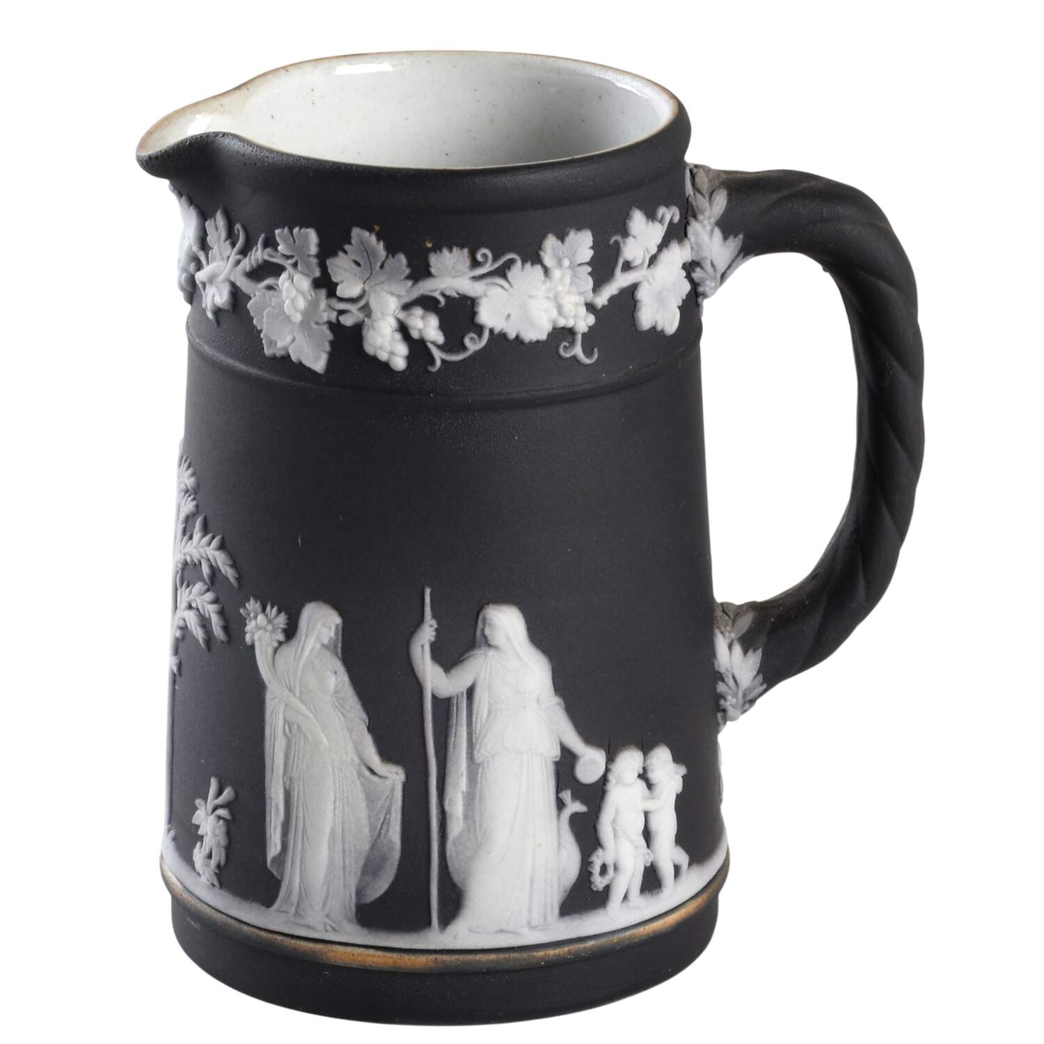 Cream Color on Black Jasperware Small Trojan Jug by Wedgwood-1