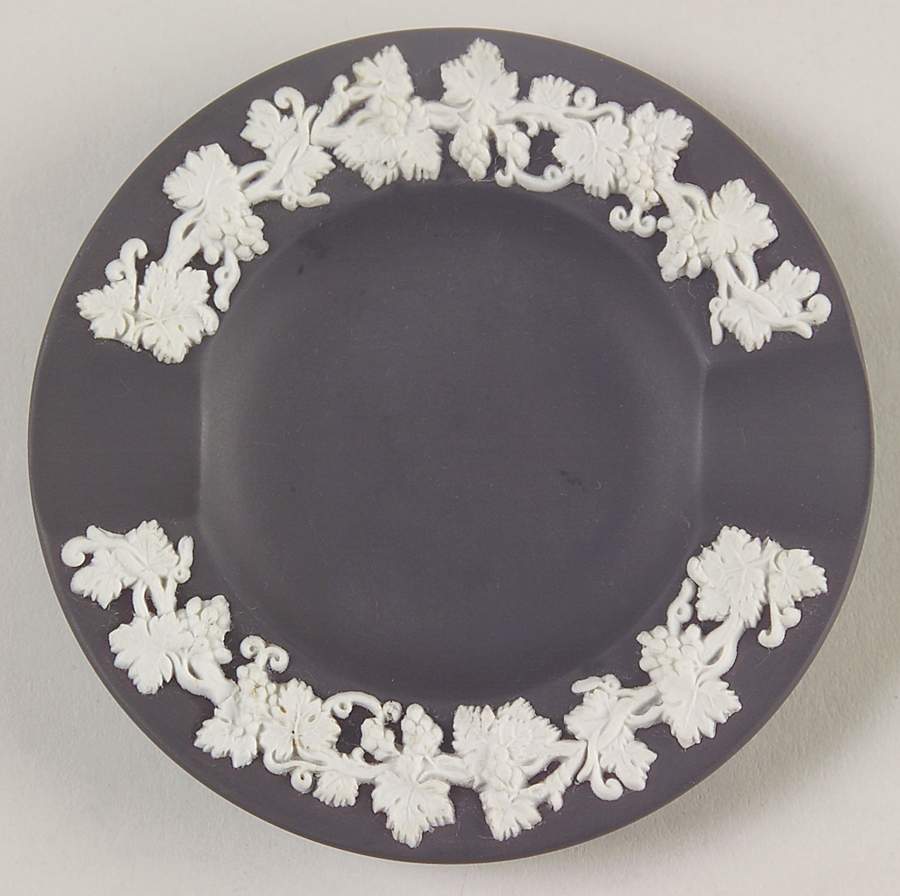 Cream Color on Black Jasperware 2 Slot Round Ashtray by Wedgwood-1
