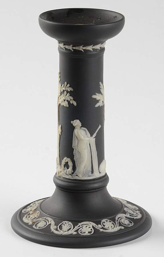 Cream Color on Black Jasperware 6" Candlestick by Wedgwood-1