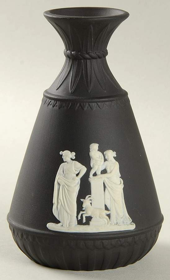 Cream Color on Black Jasperware Bud Vase by Wedgwood-1