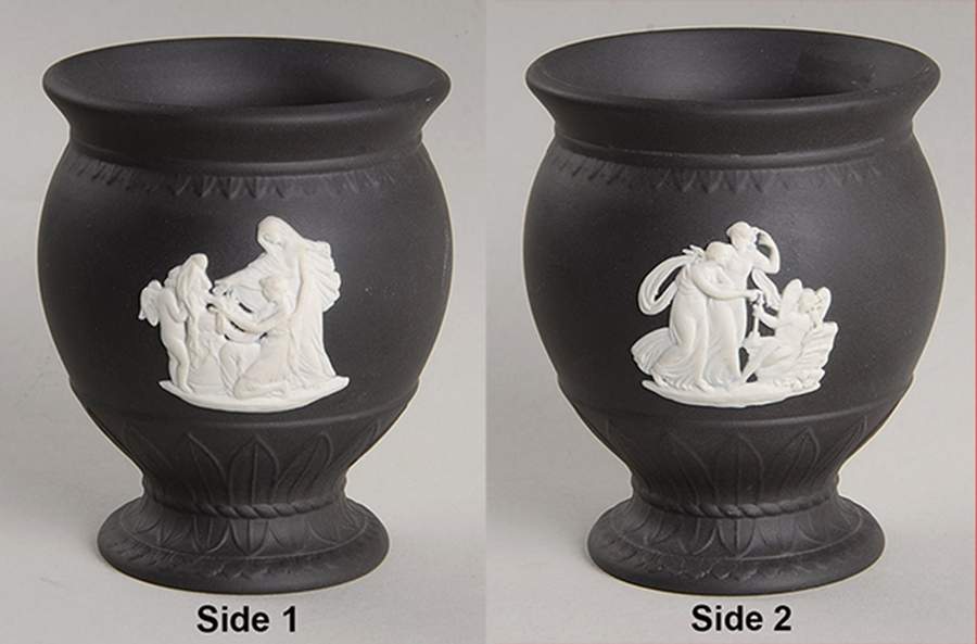 Cream Color on Black Jasperware 4" Vase by Wedgwood-1