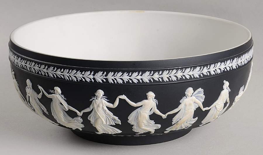Cream Color on Black Jasperware Dancing Hours Bowl by Wedgwood-1