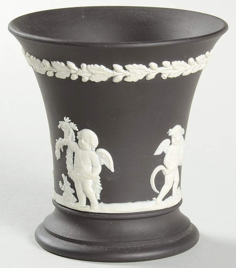 Cream Color on Black Jasperware 3" Posey Pot by Wedgwood-1