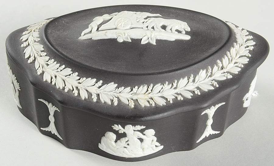 Cream Color on Black Jasperware Silver/Candy Box & Lid by Wedgwood-1