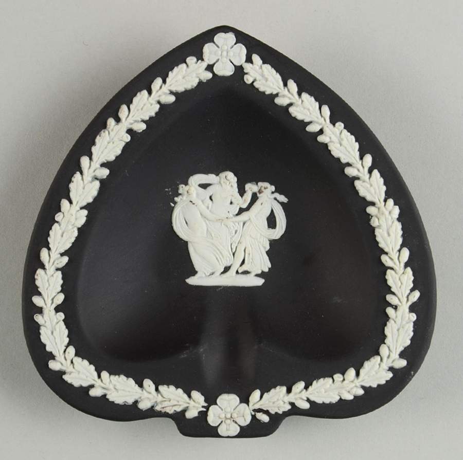 Cream Color on Black Jasperware Small Spade Shape Ashtray by Wedgwood-1