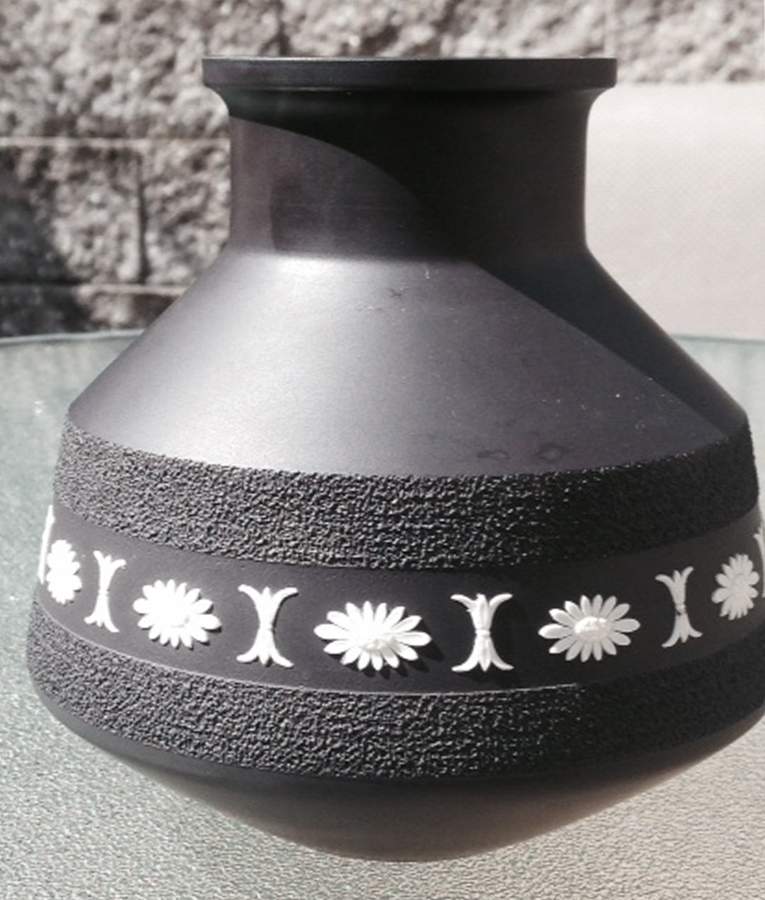Cream Color on Black Jasperware 6" Vase by Wedgwood-1