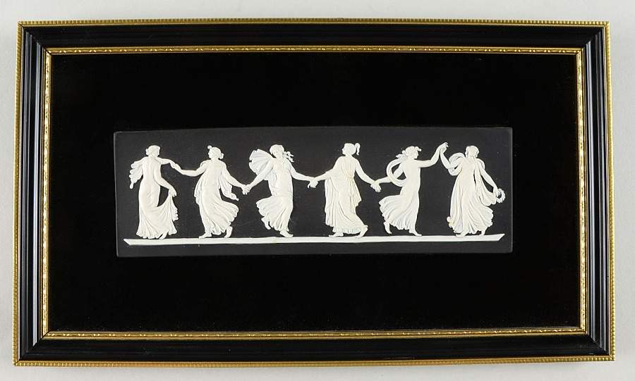 Cream Color on Black Jasperware Framed Plaque by Wedgwood-1