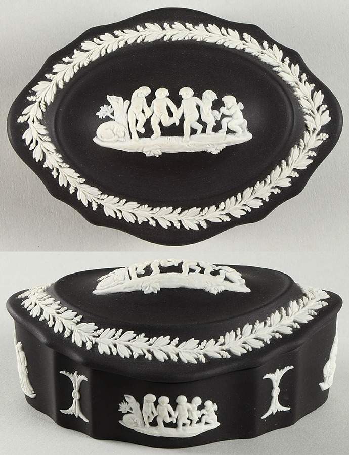 Cream Color on Black Jasperware Silver/Candy Box & Lid by Wedgwood-1