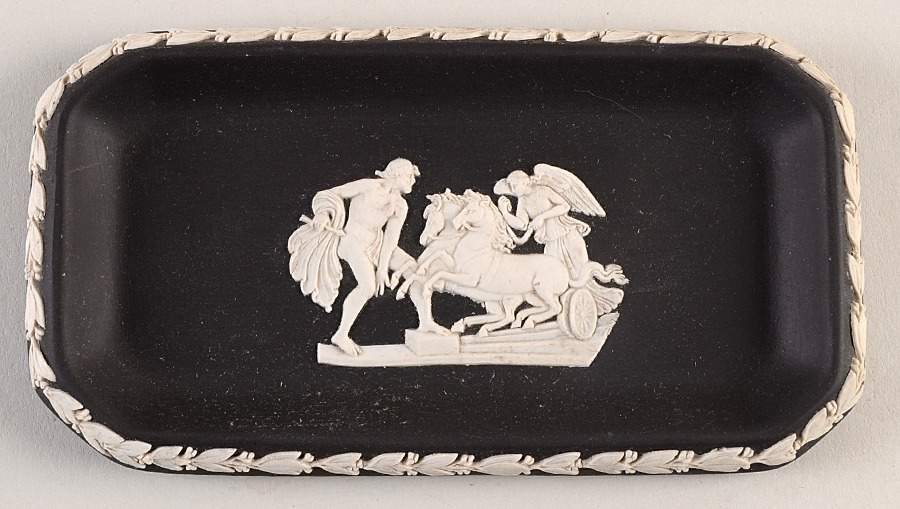 Cream Color on Black Jasperware 6" Oblong Tray by Wedgwood-1