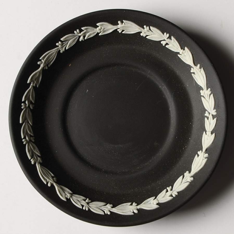 Cream Color on Black Jasperware Saucer for Demitasse Cup by Wedgwood-1