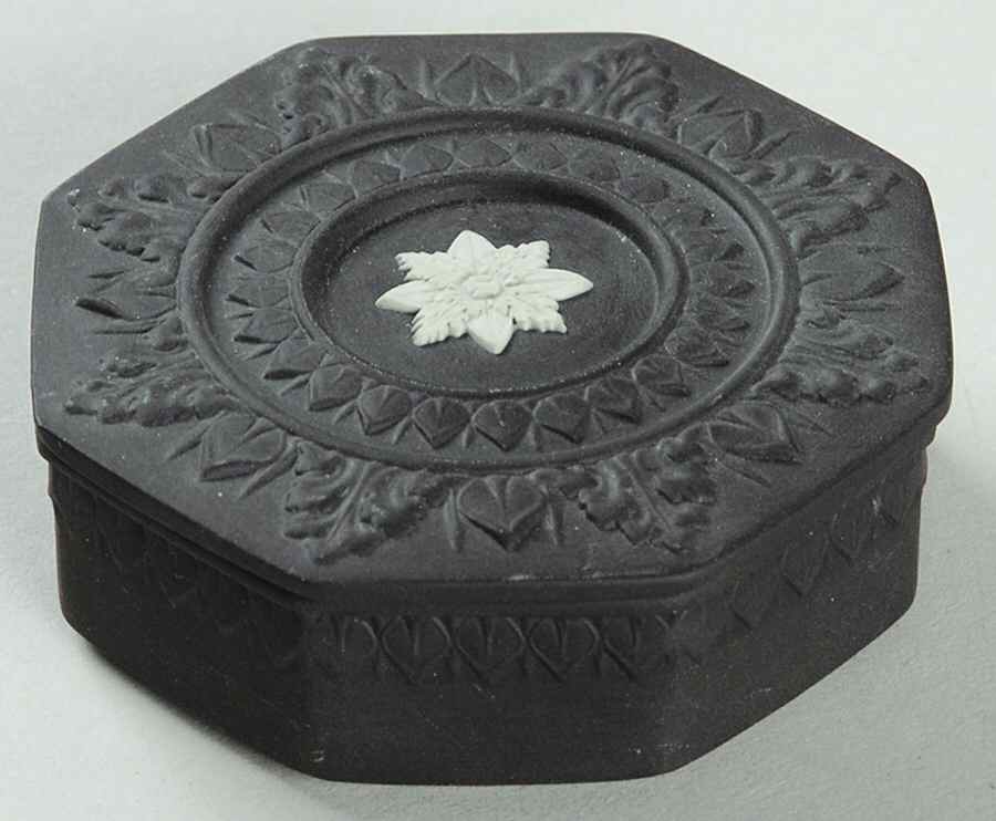 Cream Color on Black Jasperware Octagonal Box & Lid by Wedgwood-1
