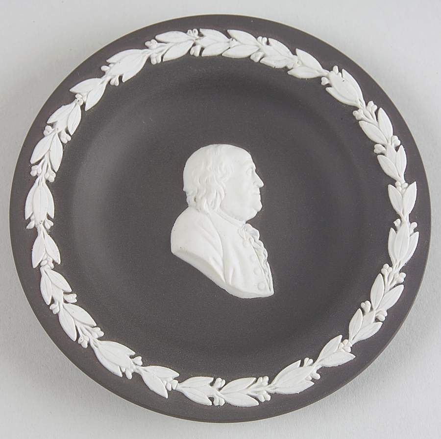 Cream Color on Black Jasperware Round Personality Tray by Wedgwood-1