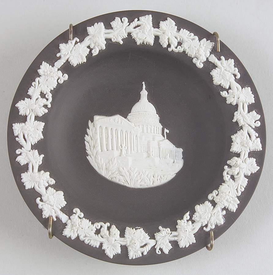 Cream Color on Black Jasperware Round Landmark Tray by Wedgwood-1