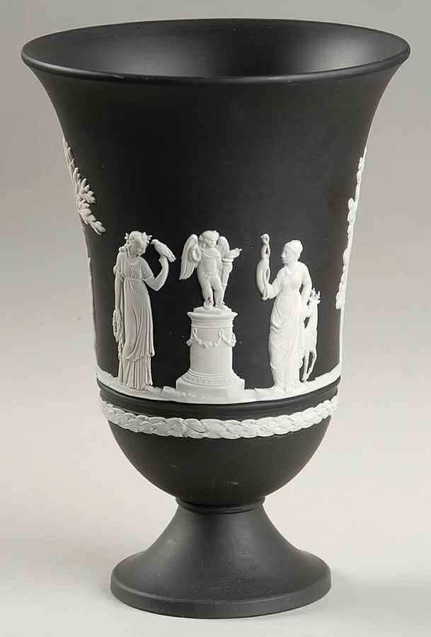 Cream Color on Black Jasperware Arcadian Vase by Wedgwood-1