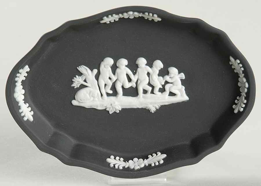 Cream Color on Black Jasperware Silver Tray by Wedgwood-1