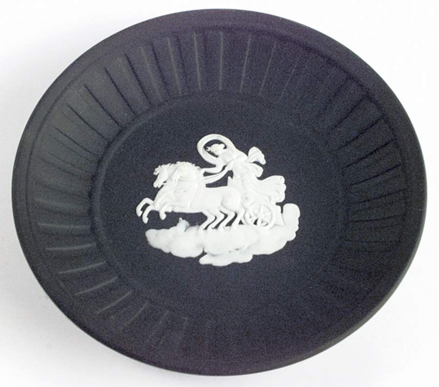 Cream Color on Black Jasperware Fluted Tray by Wedgwood-1
