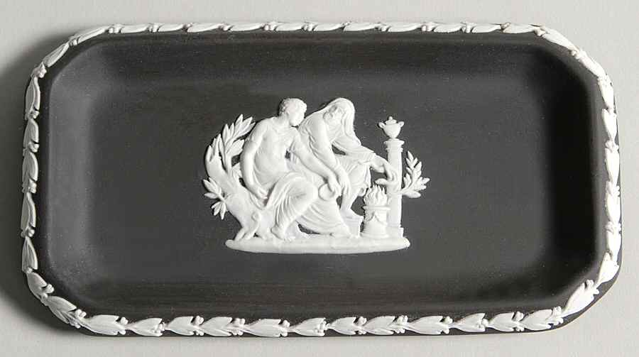 Cream Color on Black Jasperware 6" Oblong Tray by Wedgwood-1