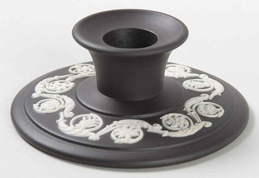 Cream Color on Black Jasperware Single Banquet Candlestick by Wedgwood-1