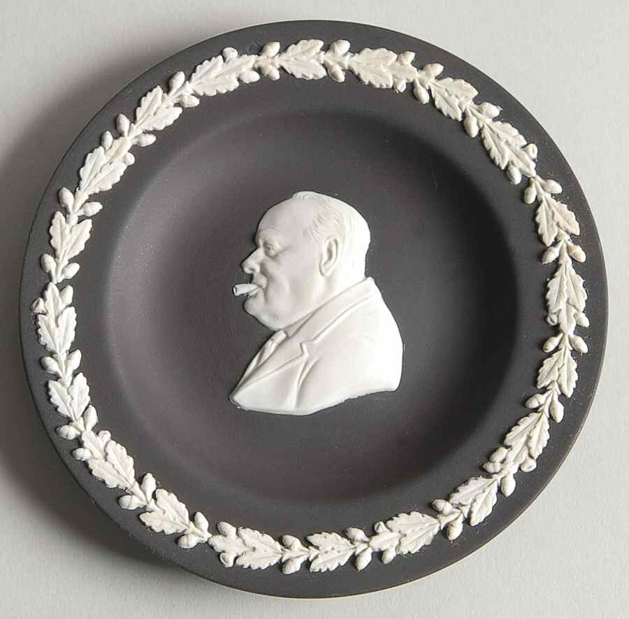 Cream Color on Black Jasperware Round Personality Tray by Wedgwood-1